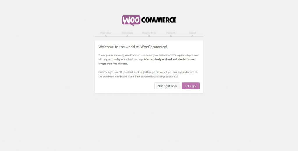 Run setup wizard and click Let’s go! in WooCommerce Run setup wizard and click Let’s go! in WooCommerce