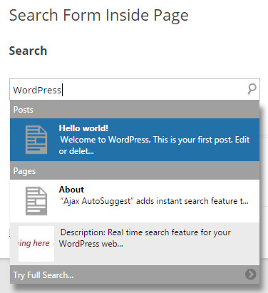 Ajax Search and AutoSuggest WordPress Plugin