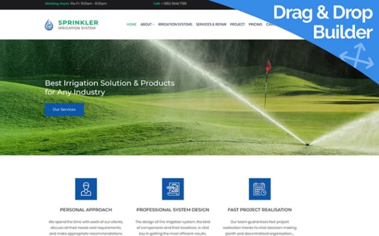 Irrigation Website Template for Lawn Watering and Water System Websites