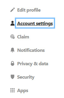 Account settings in Pinterest