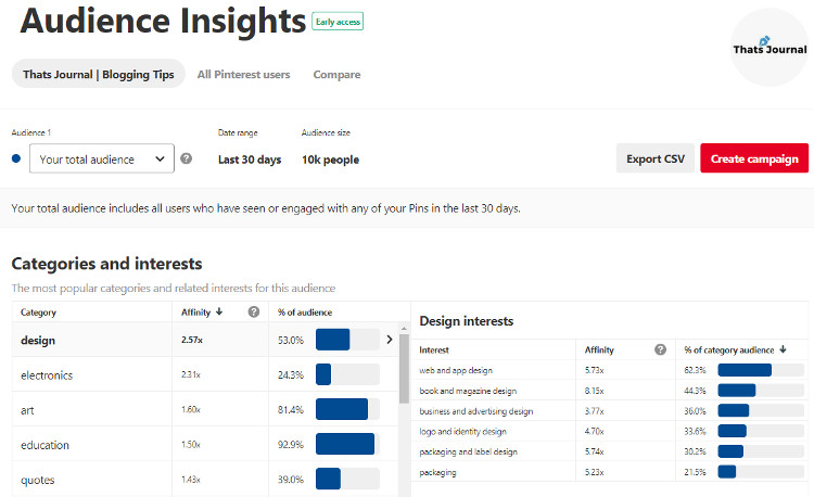 Audience Insights in Pinterest business account