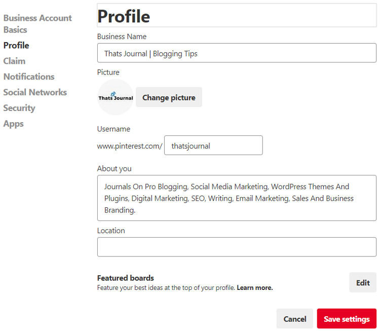 Edit Profile in Pinterest Business Account
