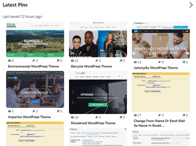 Latest pins in Pinterest business account