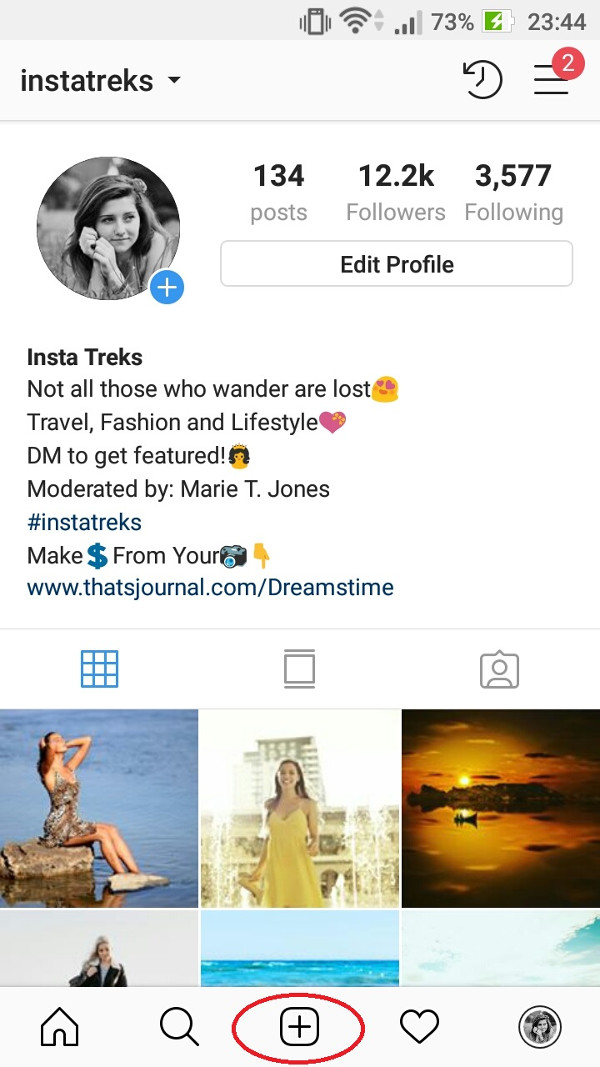 Tap on + button in Instagram app