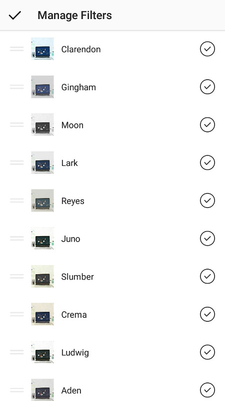Select or deselect filters in Instagram