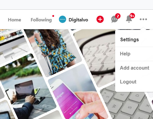 Settings button on Pinterest
