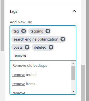 Typing tags in WordPress Gutenberg post editor