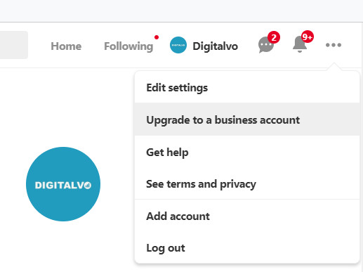 Upgrade to a Pinterest business account