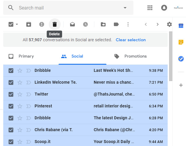 Delete button in Gmail