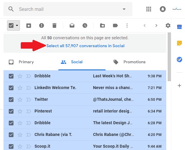 Select all conversations in a tab in Gmail