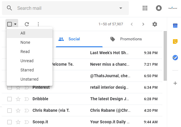 Select all emails in a tab in Gmail
