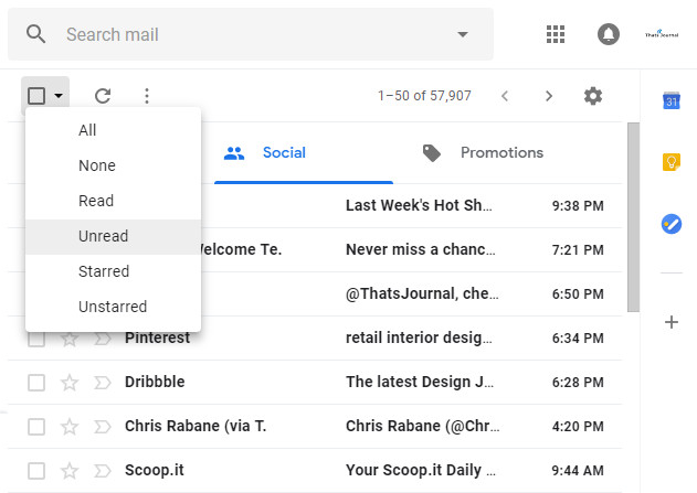 Select all unread emails on page in Gmail