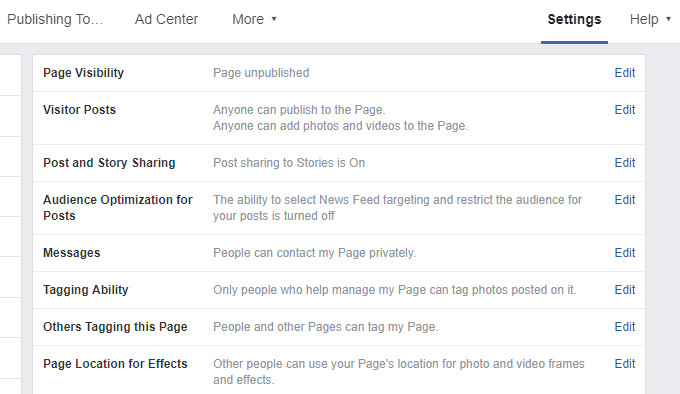 Page Visibility in Facebook Page Unpublished