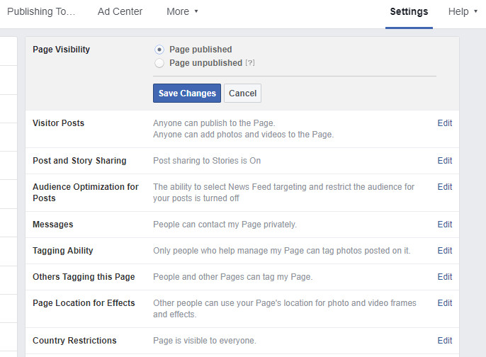 Page published in Facebook