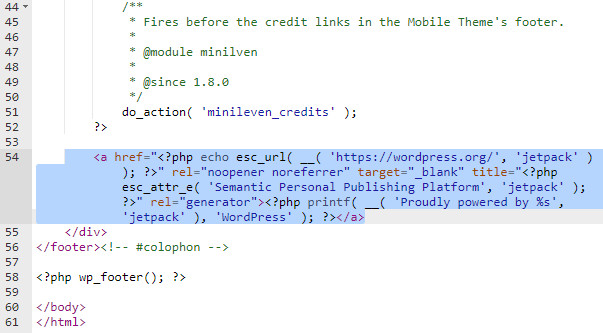 Powered By WordPress Link Code In Jetpack Mobile Theme