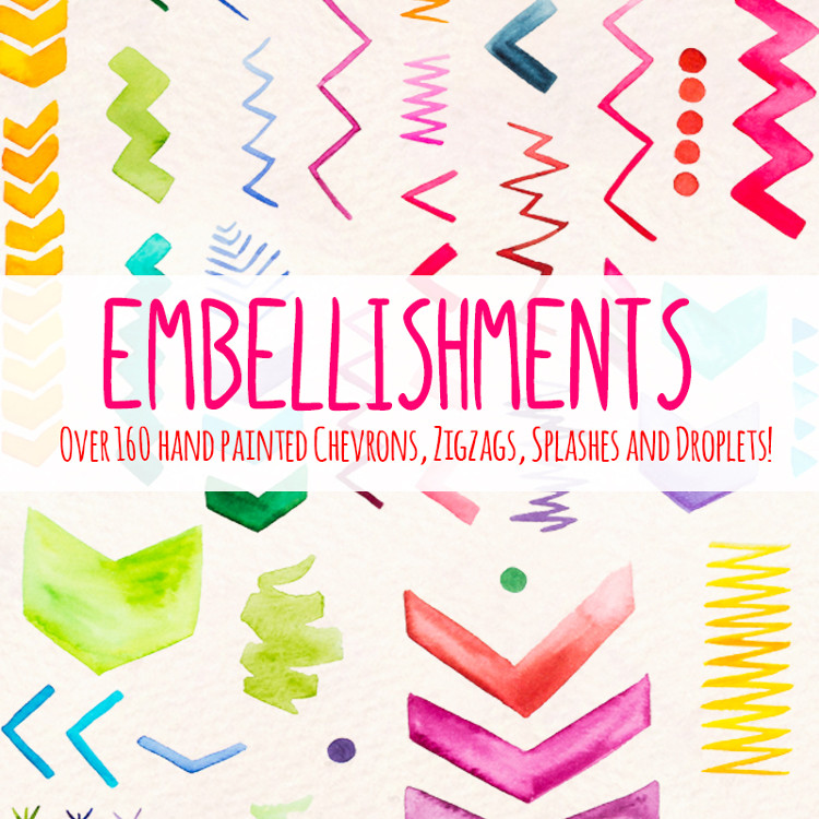 168 Watercolor Chevrons, Darts, Phrases Illustration
