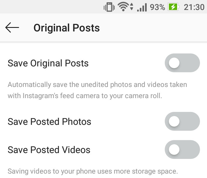 How to disable saving of Photos to phone in Instagram