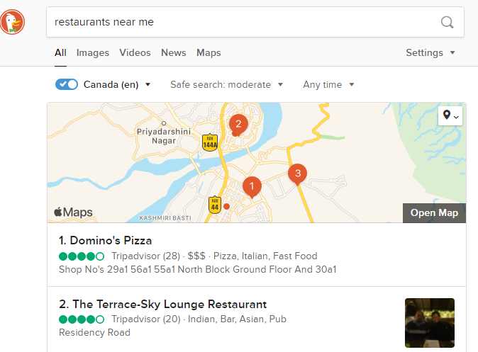 DuckDuckGo local search DuckDuckGo local search